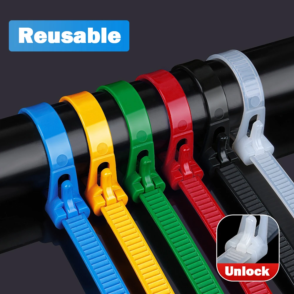 100PCS Reusable Cable Ties Self-locking Plastic Nylon Cable Tie Slipknot Cable Organizer Cable Tidy Lock Strap Zip Ties Binder