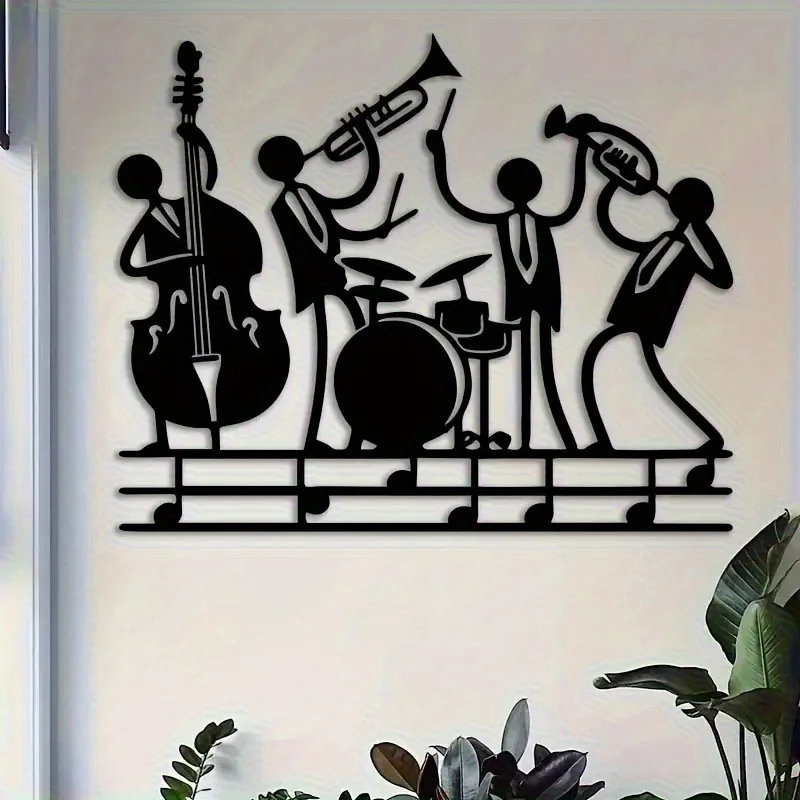 Jazz-Band Metall-Wandskulptur - Trompete Cello Trommeln Musiknoten Dekoration für Hochzeit Büro, Geschenk für Jazz-Enthusiasten