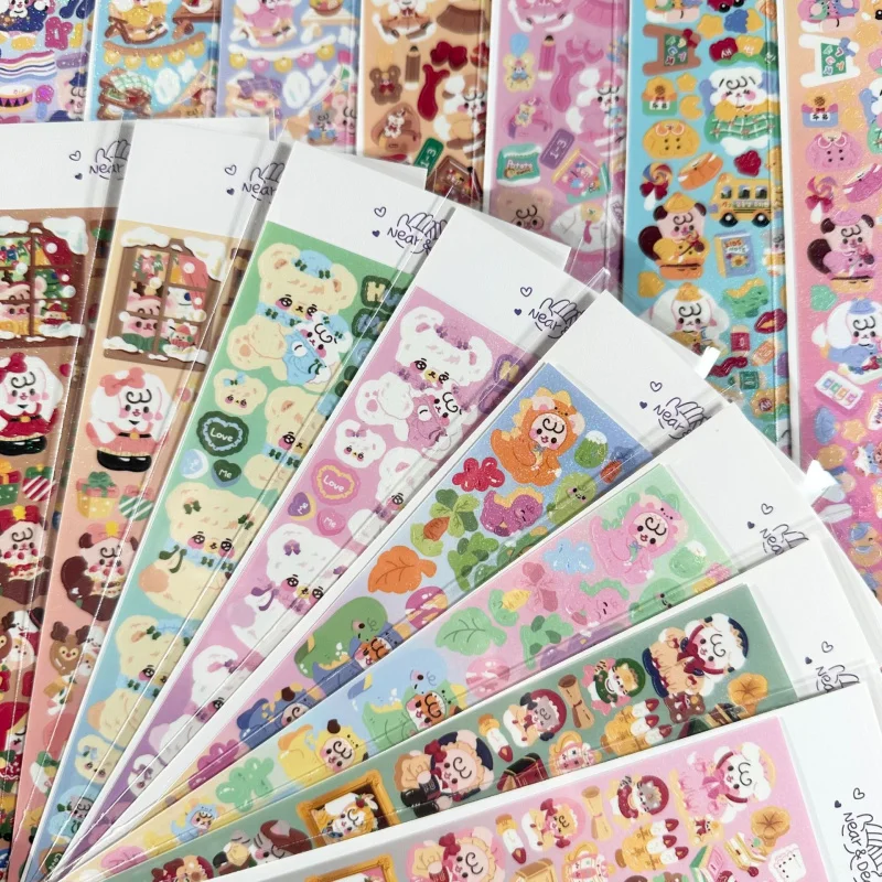 Korean Bobobo Laser Kawaii Cute Cartoon Animal Stickers Handbook Card Phone Case Diary Notebook Scrapbook DIY Decorative Sticker