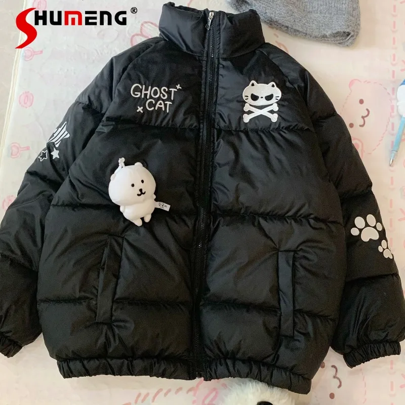 Homemade Japanese Rojita Winter New Solid Color Sweet Embroidery Cotton-padded Jacket Subculture Top Cotton Parkas Bread Clothes