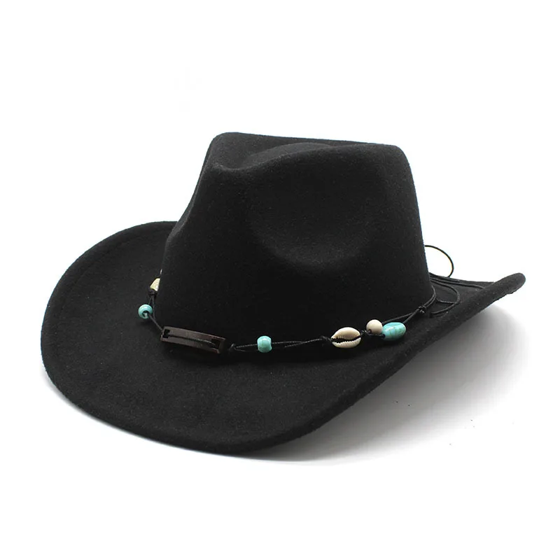 Sombrero de copa de mezclilla occidental para hombres y mujeres, sombrero de Jazz de ala enrollada, sombrero de montar a caballo Vintage, sombrero de fieltro de lana, nuevo