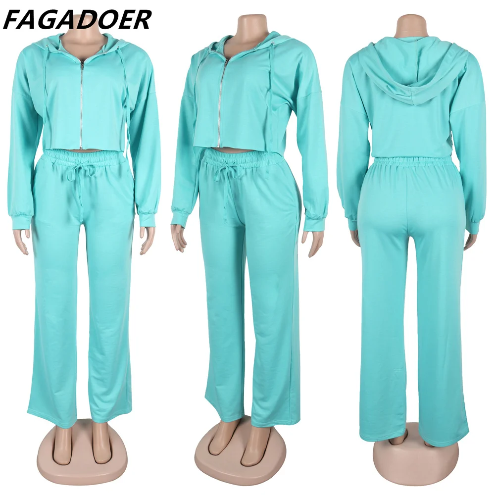 FAGADOER Women 2024 Autumn 2-Piece Set Outfit Casual Long Sleeve Zip Hoodies Coat and Sweatpants Suits Y2k Street Sport Wear