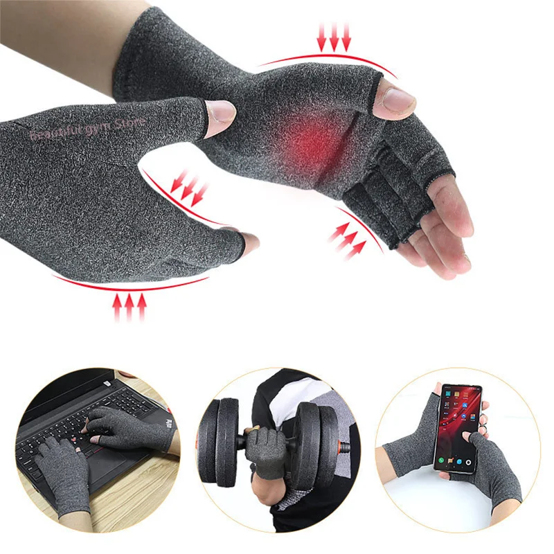 Compression Arthritis Gloves with Non-Slip Silicone Gel Open Finger Gloves For Wrist Support Arthritic Joint Pain Relief