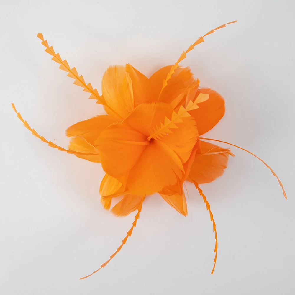 

Orange Feather Brooch and Hair Clip for Women Boho Bridal Wedding Festival Headpiece Fluffy Elegant Hat Decoration Accessory