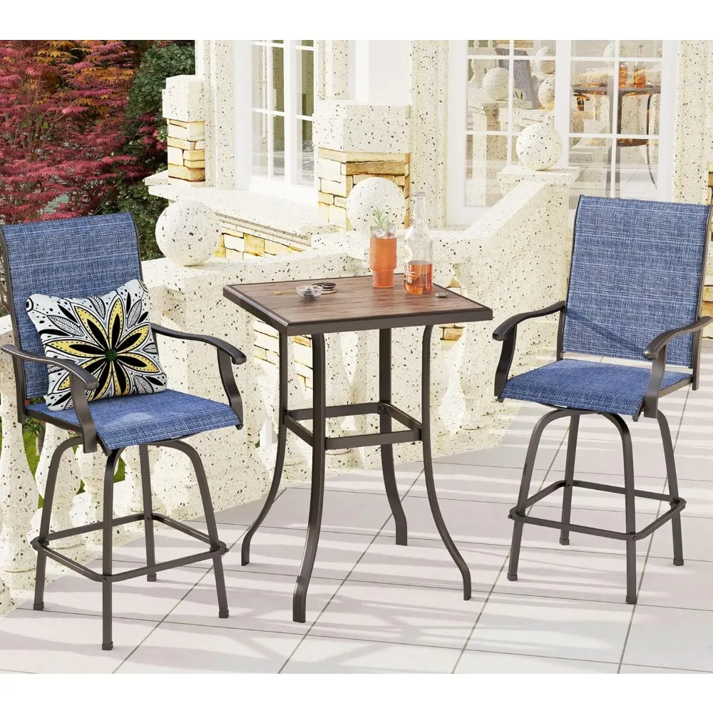 

3Pcs Outdoor Swivel Bar Stools Set, Bar Height Patio Table and Chairs with All Weather Textilene Fabric, Pub Bar Bistro Tall Fu