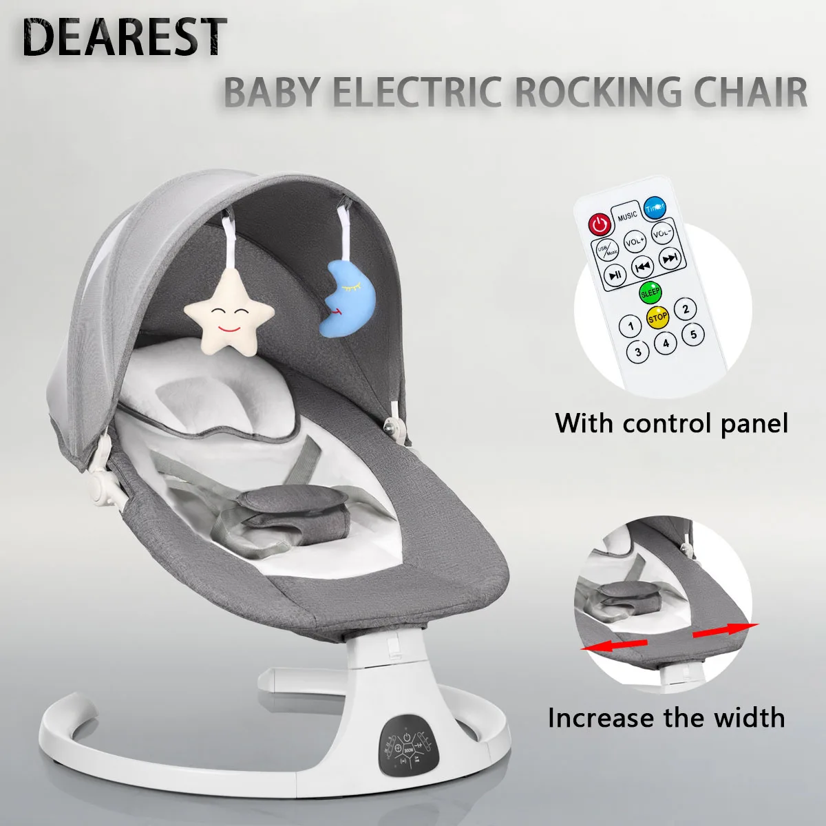 

Electric Baby Rocking Chair with Remote Control & Toys - 3 Speed Vibration, 0-36 Months, Safety Certified