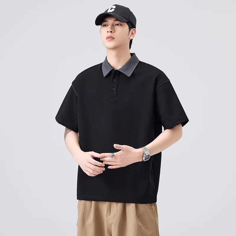2026 Summer New Style Men's Youth Color-Contrast American-style Collar Short-Sleeved T-Shirt — купить у AliExpress WW