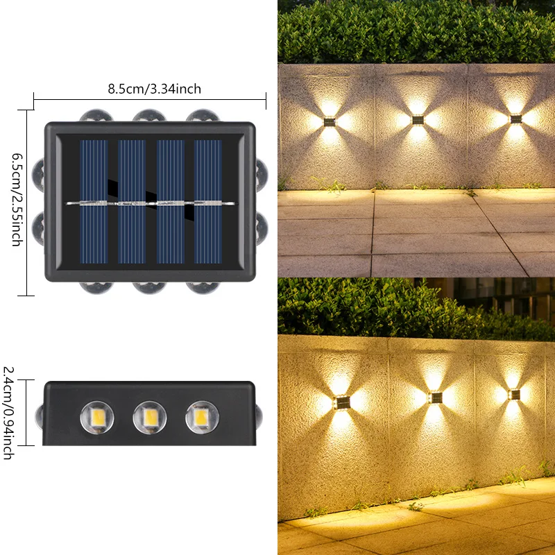 Imagem -02 - Luzes Solares Led ao ar Livre do Jardim Decoração do Quintal Lâmpadas de Parede de Lavagem Cima e Baixo Atmosfera Brilhante