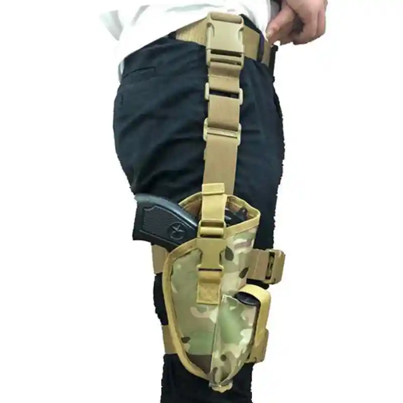 Adjustable Tactical Hunting Drop Leg Gun Holster Dual Strap Leg Thigh Holster Bag with Small Magazine Pouch for Glock