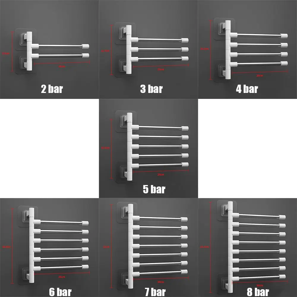 Organizer Kitchen Save Space Wall Mounted Bracket Rotatable Towel Rack Hanging Holder 2-8-Bar Towel Hanger