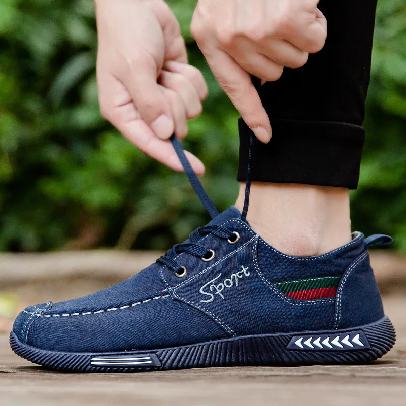 2023 Spring and Autumn New Men\'s Shoes Breathable Simple Casual Shoes Old Beijing Cloth Shoes Lace Up Denim Canvas Shoes Men