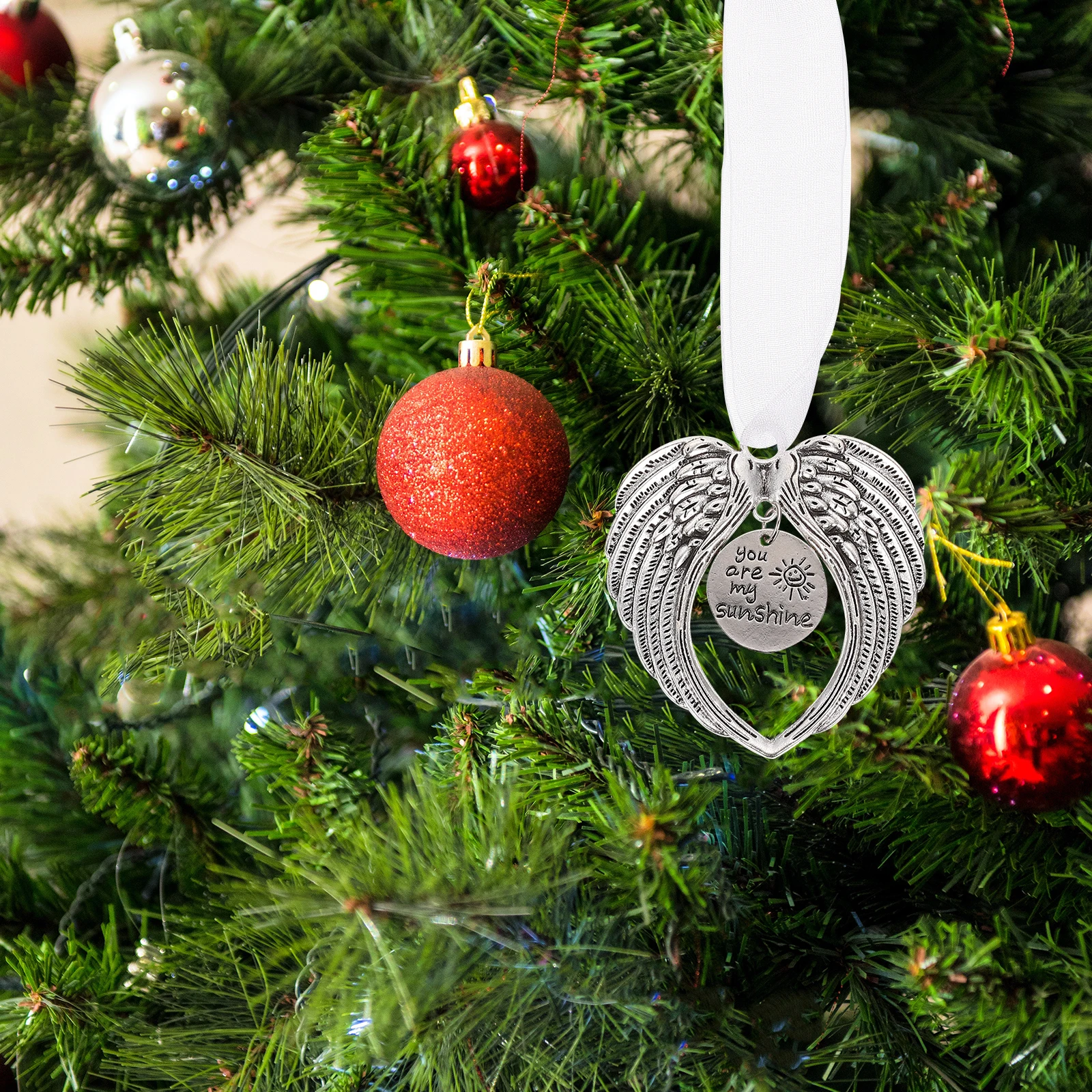 

2PCS Angel Wings Ornament Christmas Tree Hanging Decors Memorial Pendants Stocking Decorations Commemorative Chic Xmas