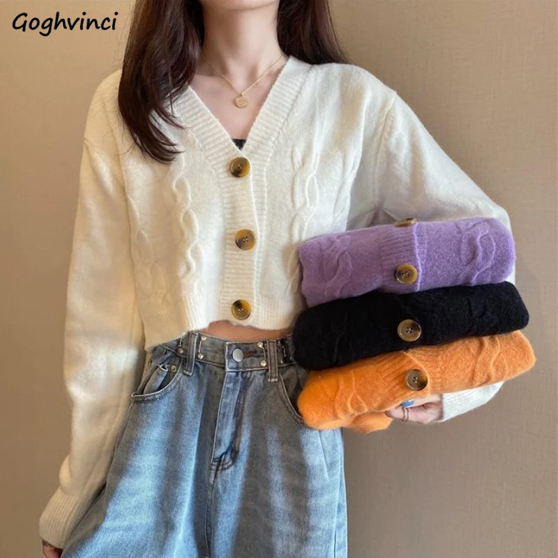

Autumn Y2k Knitted Cardigans for Women Cropped Sweet College Sweaters V-neck All-match Korean Style Female Tender Long Sleeve