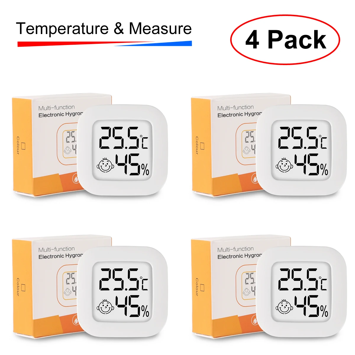 Temea 4 Pack Mini Indoor Digitale Thermometer Hygrometer Set Kamer Vochtigheid Gauge Meter Lcd Display Temperatuur Vochtigheid Sensor