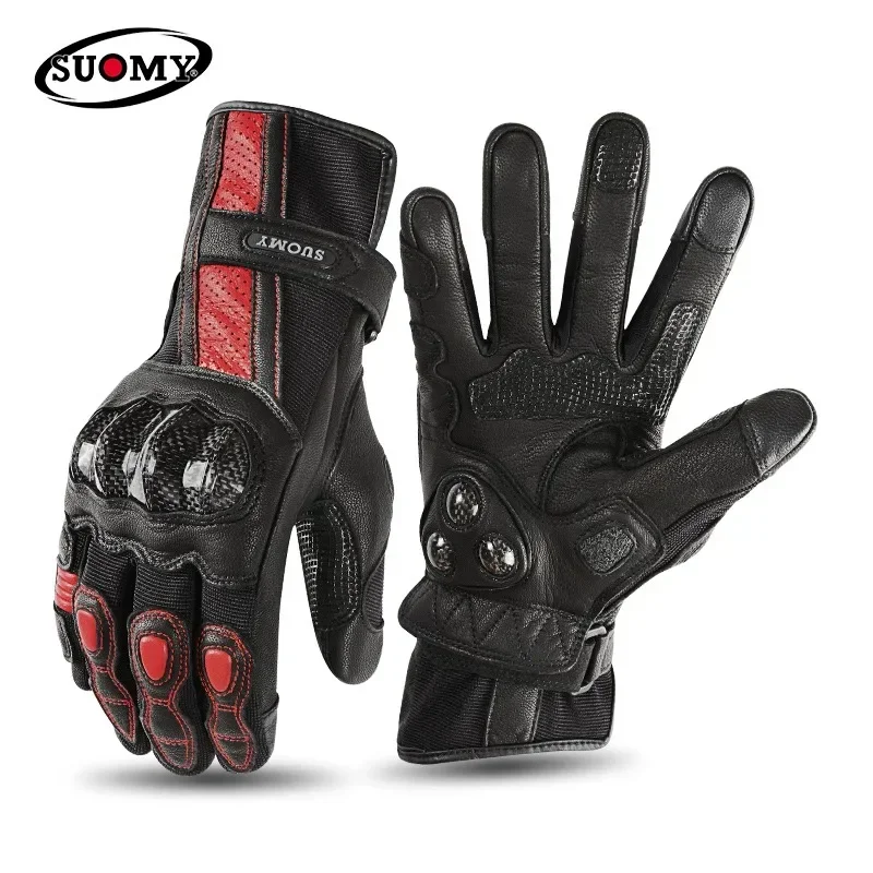 

Motorcycle Leather Gloves Full Finger Protection Carbon Fiber Shell Protective Motorcycle Motocross Riding Long Sheepskin Gloves