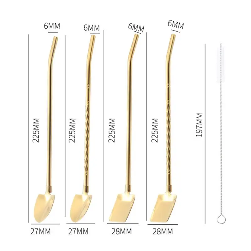 Kitchen Barware, Stainless Steel Straw Spoons, Unique Shovel Shape For Mixing Drinks & Ice Cream