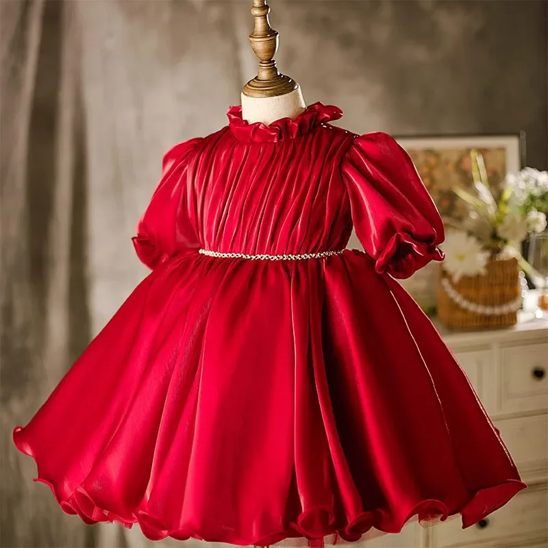 

Fashion Baby Girl Princess Ruched Dress Half Sleeve Infant Toddler Teen Vintage Vestido Party Birthday Xmas Baby Clothes 1-14Y