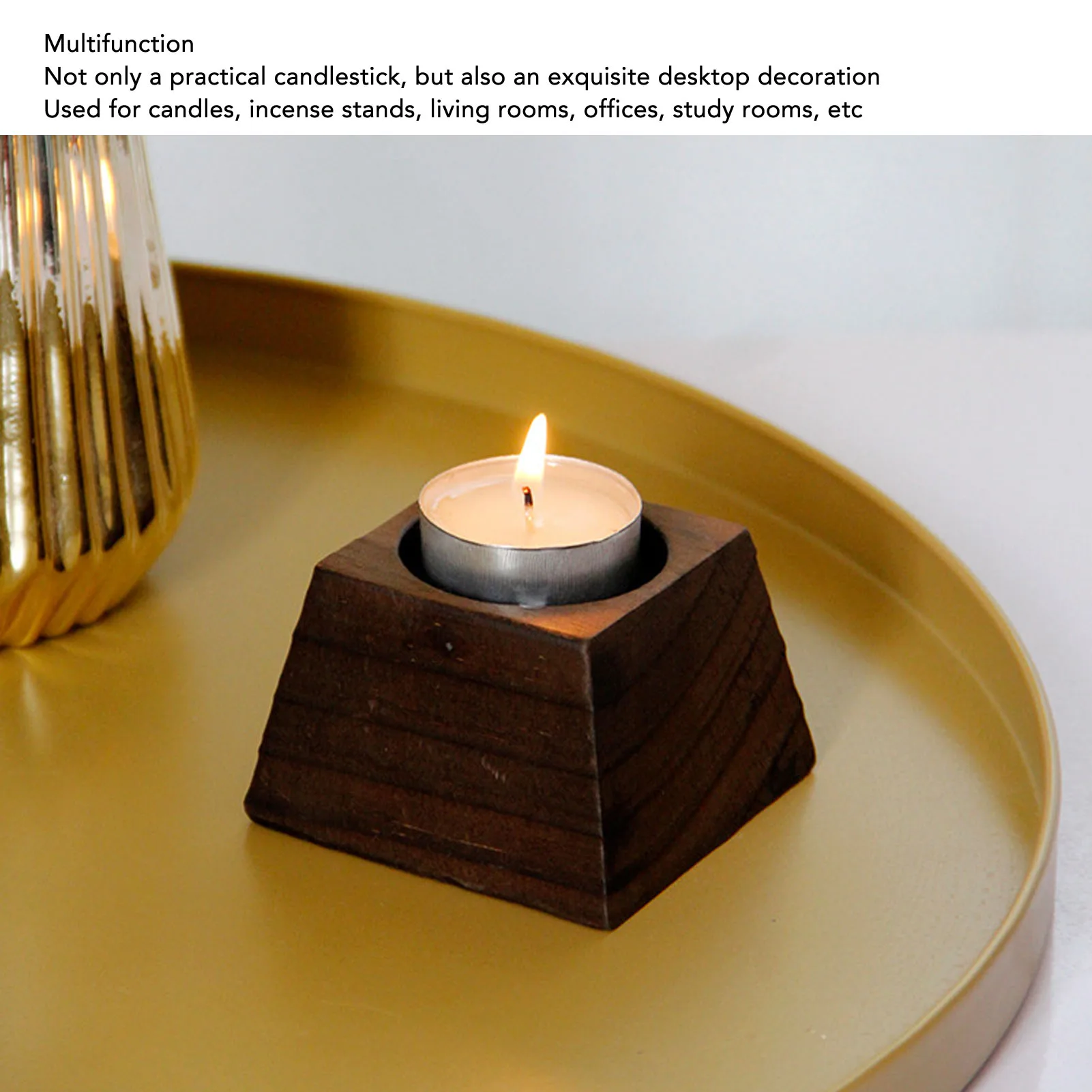 Candle Holder Trapezoid Wood Retro Table Decoration Ornament For Christmas Day Wedding Wood Color