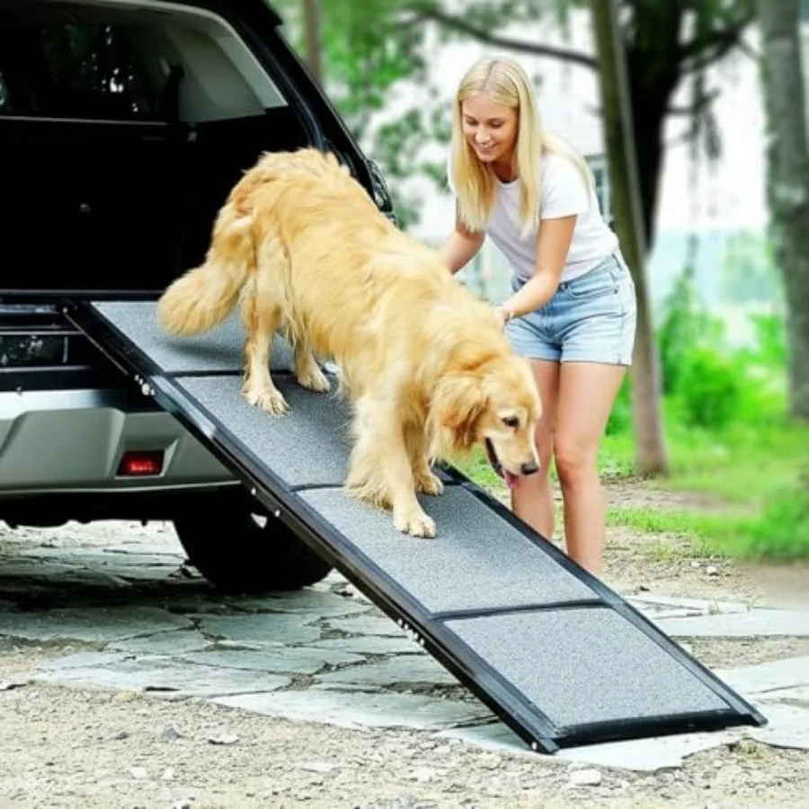 

Pet Ramp for Car SUV Truck 170 x 44 cm,Foldable Portable Dog Ramp with Non-Slip Rug Surface, Extra Wide Steps for Medium Large