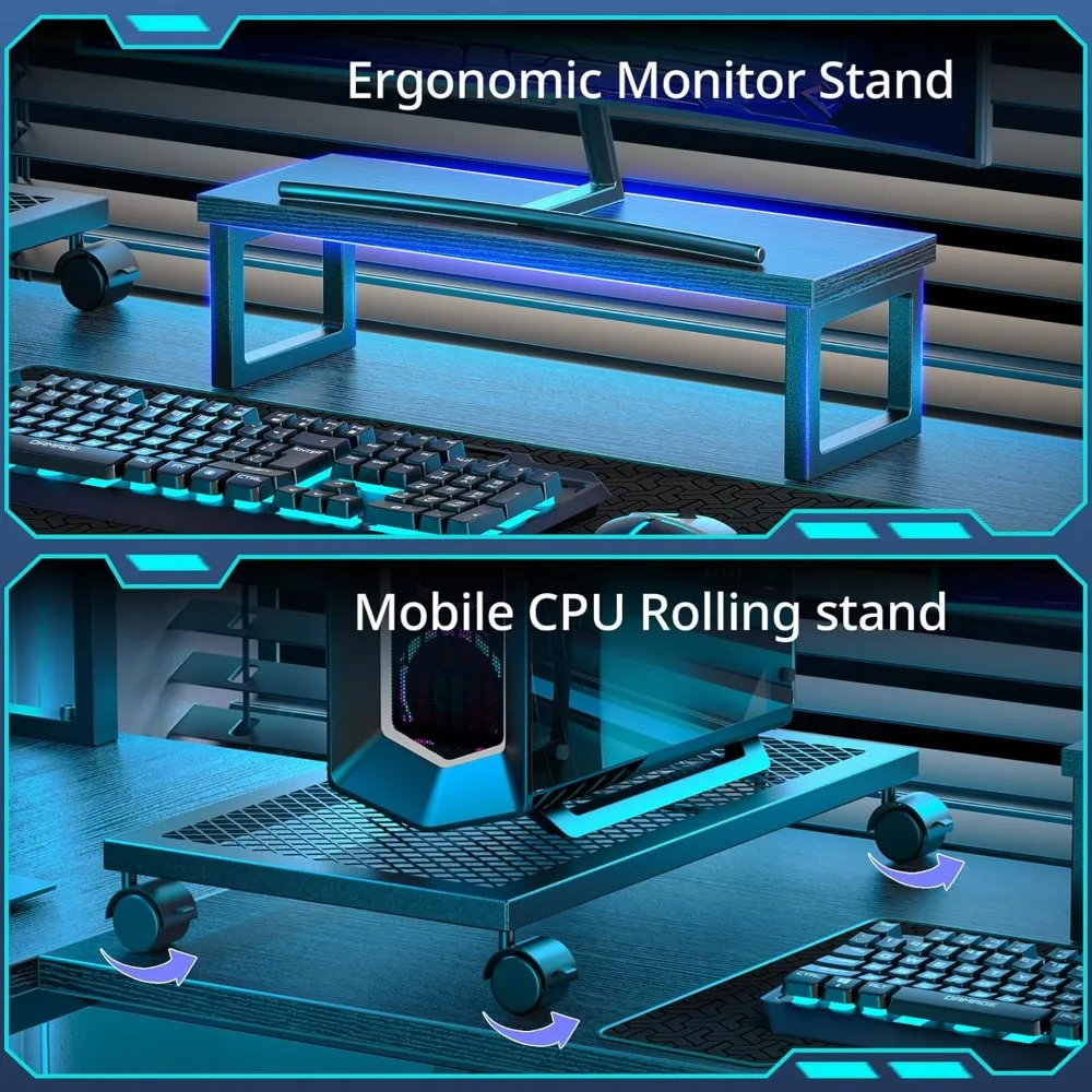 Gaming Desk Computer with Pegboard & Shelves Large L Shaped with Drawers, Gaming with Power Outlet & LED & Monito