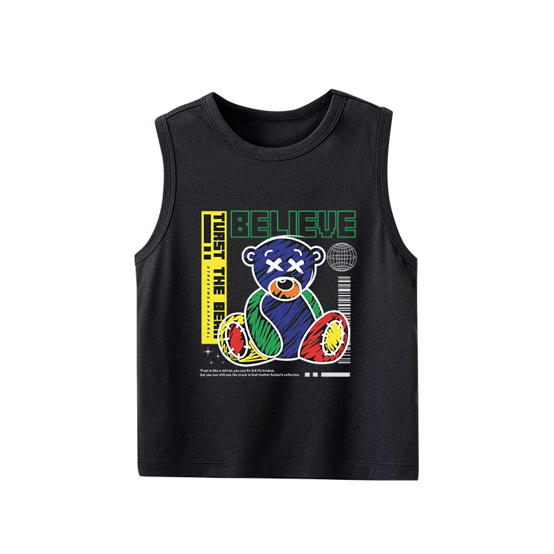 Children's Clothing Boys And Girls Cute Cartoon Teddy Bear Casual And Comfortable Soft Round Neck Summer Sleeveless Baby T-Shirt