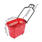 35L 6PCS Shopping Carts with Wheels and Handle, Red Shopping Basket Plastic Rolling Shopping Basket, Portable Shopping Basket Se