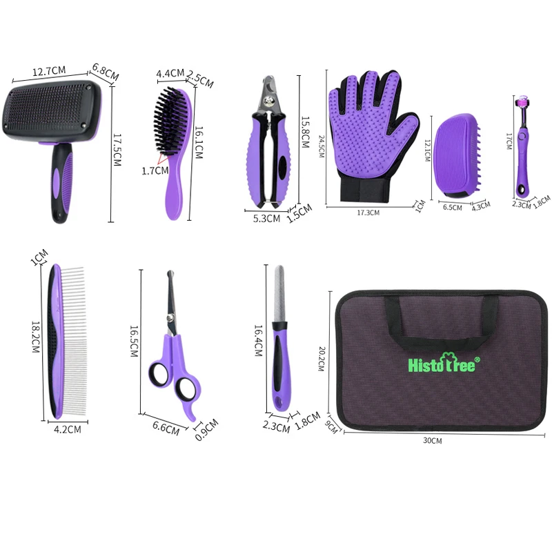 9-delige set schoonmaakgereedschappen voor huisdieren, kammen voor huisdieren, professionele nagelknipper, verzorgingsschaar voor honden, kattenkammen en handschoenen voor katten