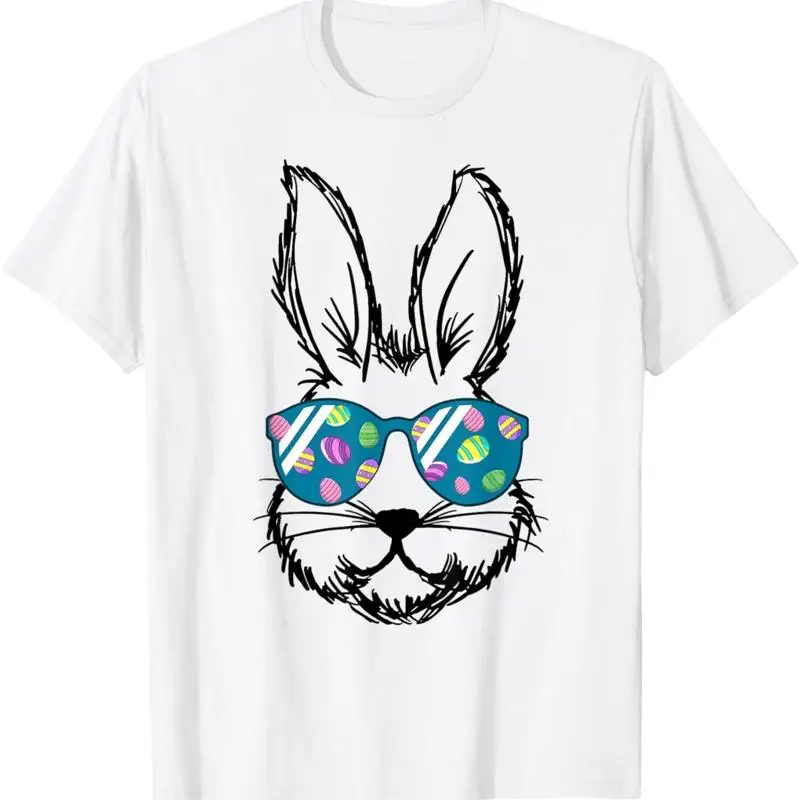 Feliz día de Pascua huevo cara de conejito con gafas de sol niños hombres camiseta