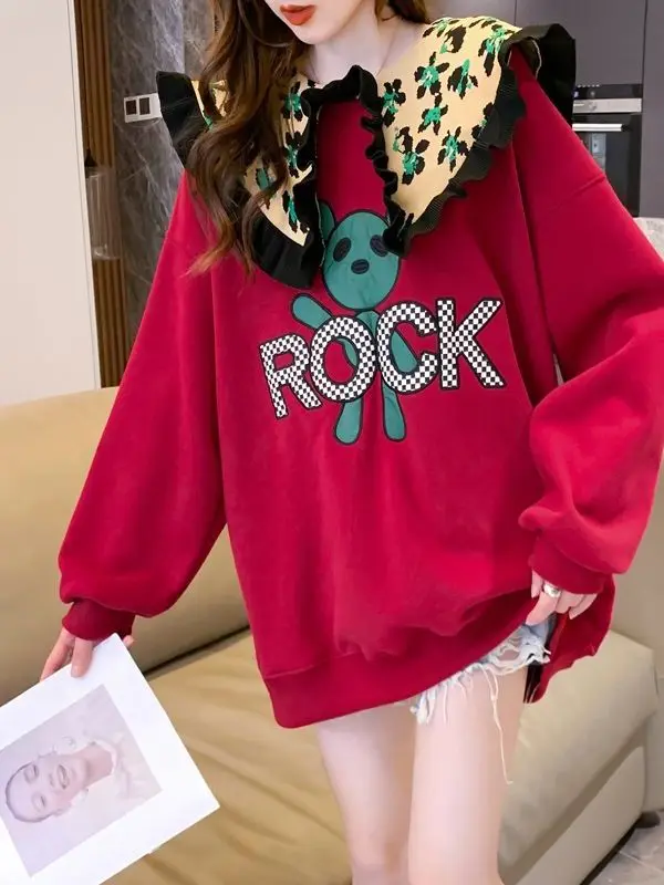 Felpa con cappuccio Thiened Fce da donna taglie forti Design versatile casual Alla moda Vestibilità oversize Confortevole cotone morbido Sle coreano