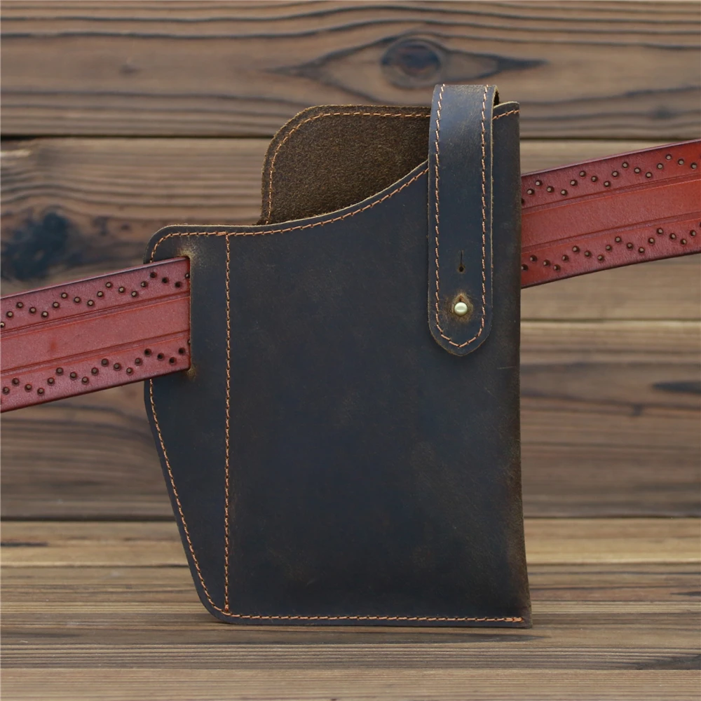 Fanny Waist Bag Men Genuine Leather Belt Bum Leg Hip Packs for Men 6-7.5inch Cell Phone Cigarette Lighter Box Case Outdoor Pouch