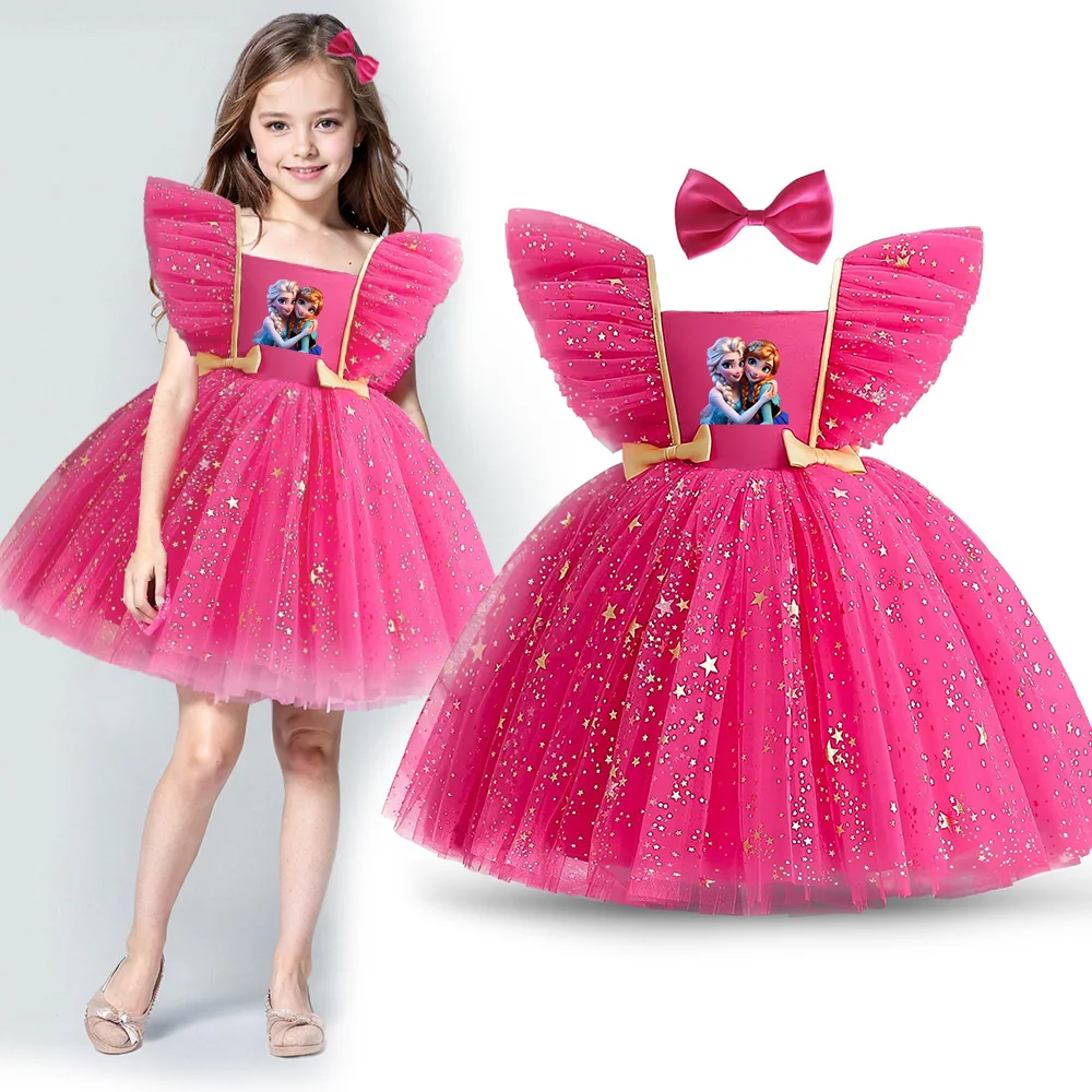 Frozen Anna Elsa Sequin Girls Dress Ruffles Elegant Toddler Kids Princess Dress Tulle Tutu Gowns Party Baby Dresses 1-5 Y