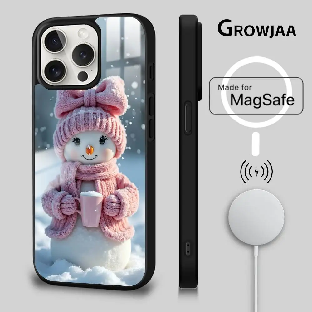 

Pink Snowman Christmas phone case for iPhone 17 16 15 14 13 12 11 Pro Max Plus Mini Magsafe Magnetic Wireless Mirror Funda