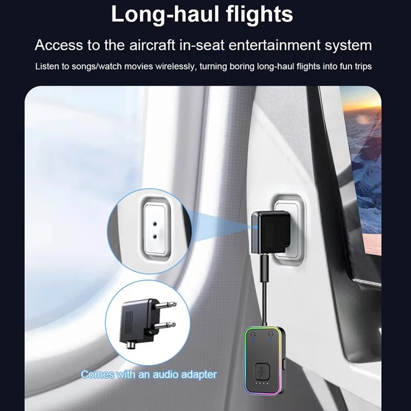 Metal Wireless 5.3 Bluetooth Transmitter Supports Dual Pairs 2 Headphones for Airplane Travel for Flight TV Tablets Gym-A57M view 6