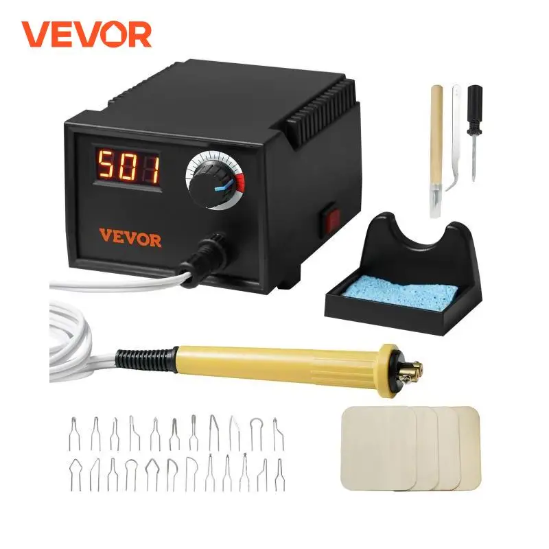 VEVOR-Kit d\'Outils pour Brûler le Bois, 200/250 ~ 700 °C, Calcul de Température Réglable, Stylo Pyrogravure avec 23 Embouts Filaires