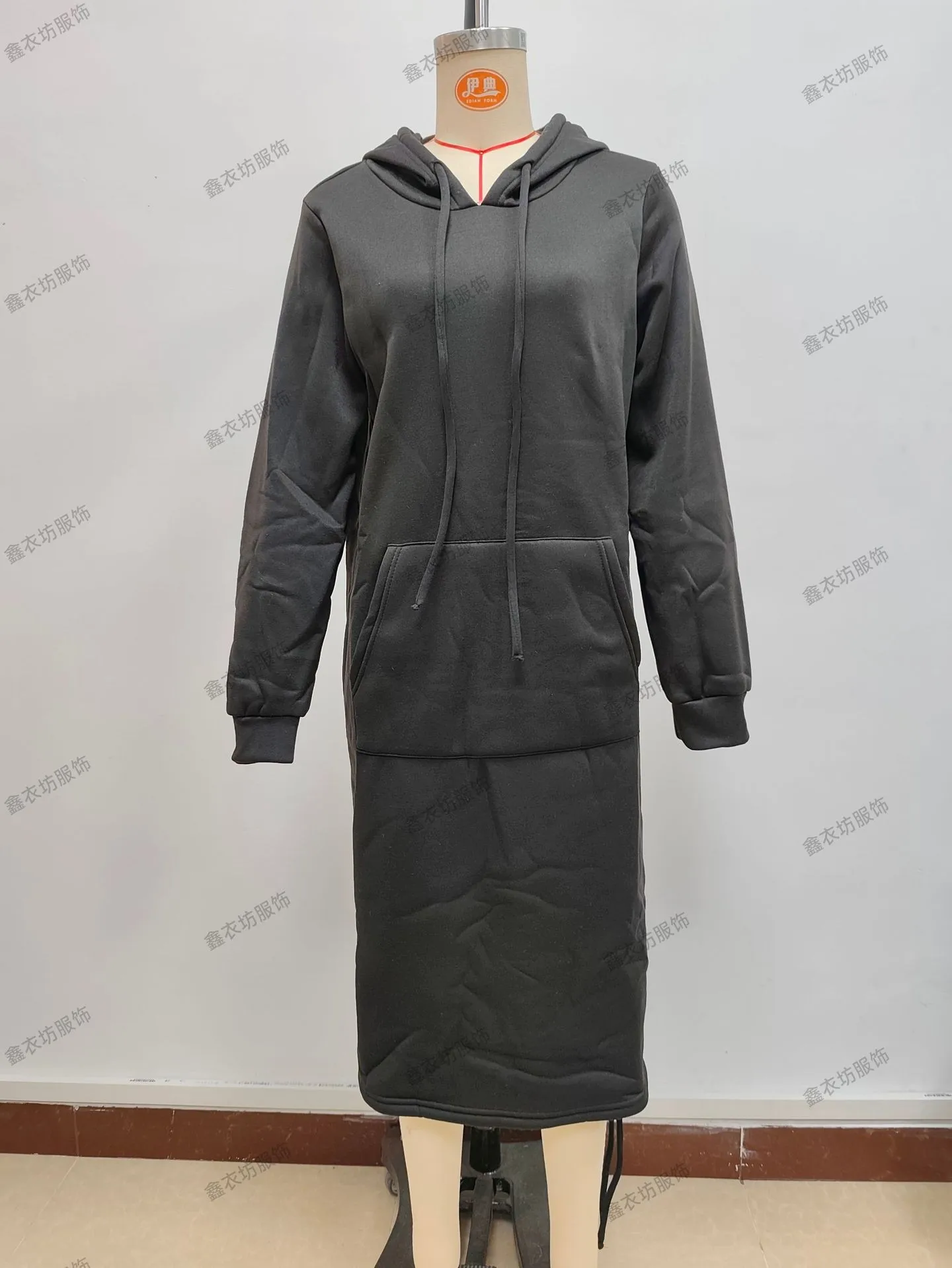 Pullover Hooded Hoodie Regular Thickness Elegant Commuter with Pocket Sweatshirt Loose Fit Wrinkle Treatment Long Hoodie