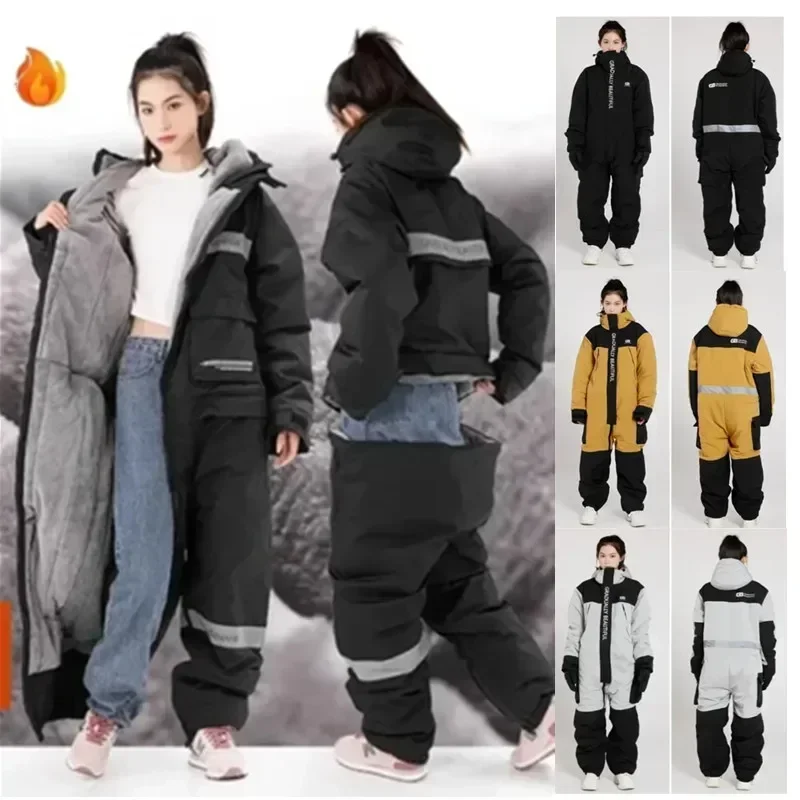 Winter Electric/motorcycle Riding Cold Proof Clothing One-piece Warm Plush Riding Split Leg Riding Thick Windproof Clothing