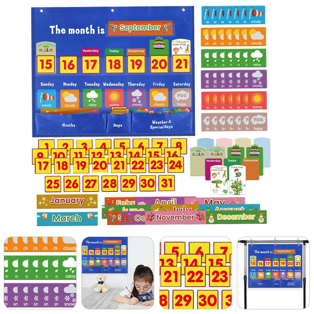 

1Set Weekly Calendar Pocket Chart Polyester Wall Hanging Educational Calendar Bag Classroom Cognitive Learning Tool