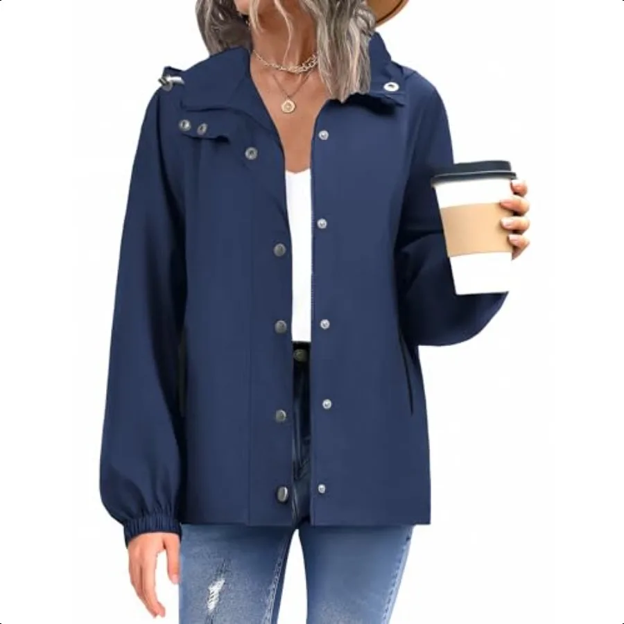 

Zeagoo женская водонепроницаемая куртка от дождя с капюшоном легкая ветровка плащ с карманами для улицы