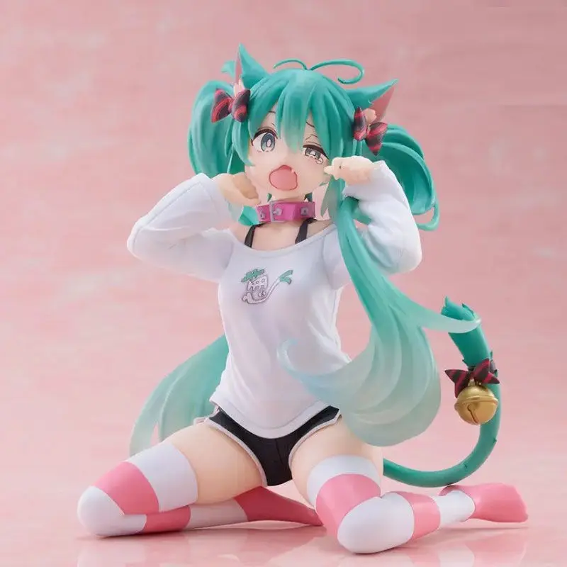 Anime Hatsune Miku Action Figure Cat Ear Short Sleeve Pajamas Figures Figurine Model Collectible Toys Kawaii Miku Model Gift