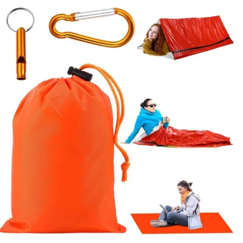 Emergency Sleeping Bag Insulation Blanket 26 Microns Orange PE Aluminum Plated Film Camping Emergency Single Person