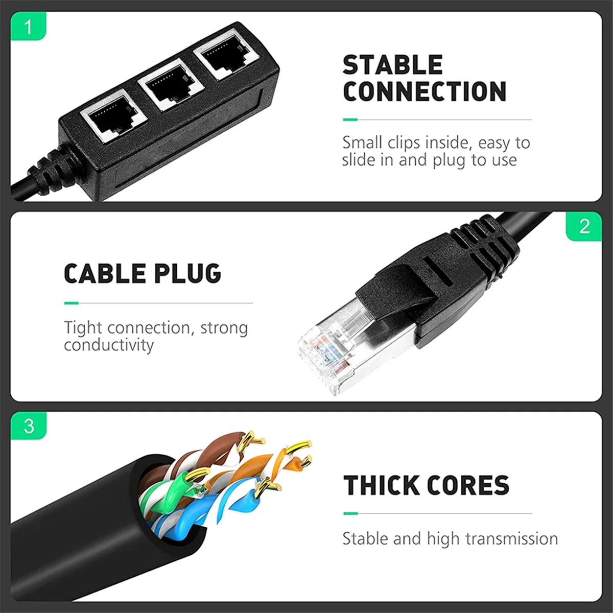 

Rj45 Ethernet Splitter Adapter, Ethernet Splitter 1 to 3 , for Home
