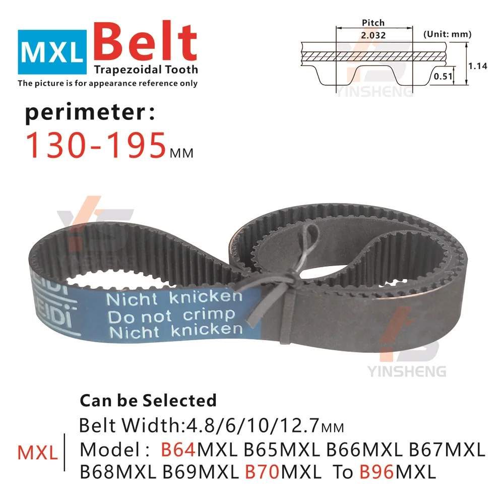 

MXL Timing Belt length 130-195mm Small Pitch, High Tensile Strength,used in transmission systems for DIY or 3D printers, etc