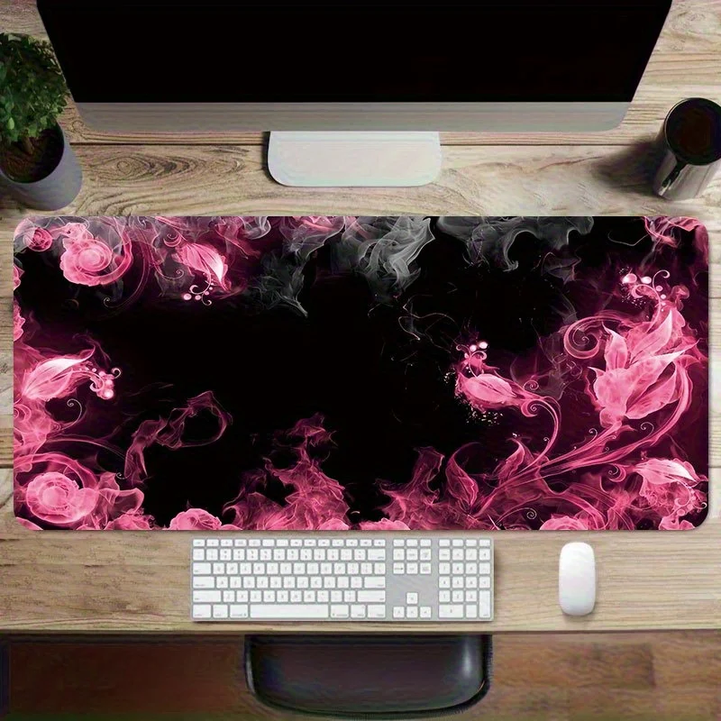 Pink Floral Smoke XL Gaming Mouse Pad Non-Slip Rubber Desk Mat for Keyboard Office