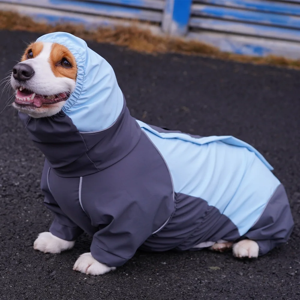 Pet new bag belly dog raincoat four feet waterproof all-inclusive pet medium dog color matching easy to wear