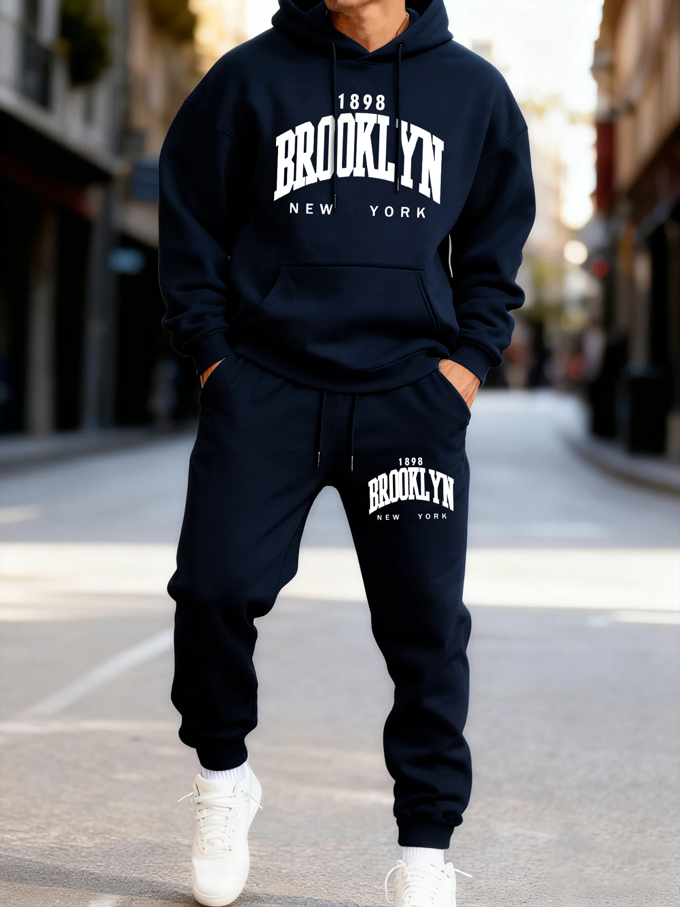 

Brooklun New York Letter Printing Man'S Hoodie Set Jogging Loose Two Pices Sets Pocket Fleece Hoodies Autumn Casual Sweatpants