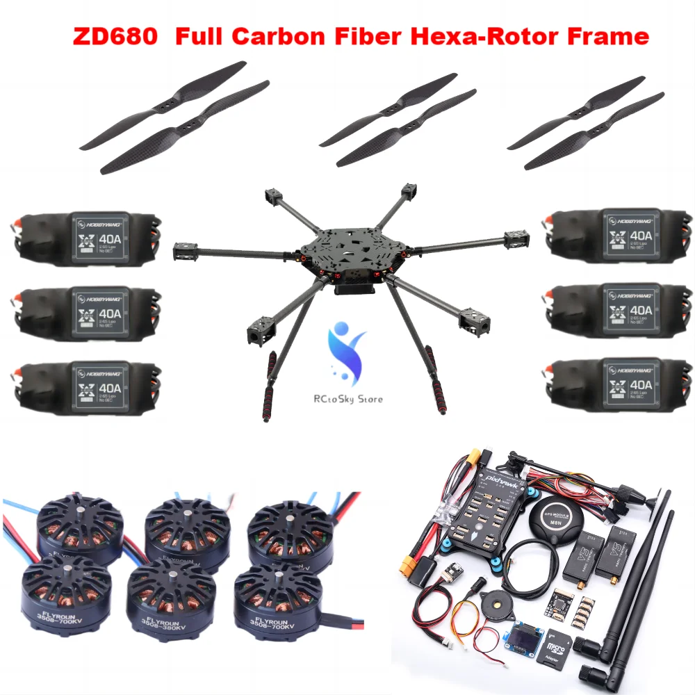 Kit de marco de hexacóptero de brazo plegable hexa-rotor de fibra de carbono ZD680 para Radio PIXHAWK 2.4,8 con tren de aterrizaje inodable