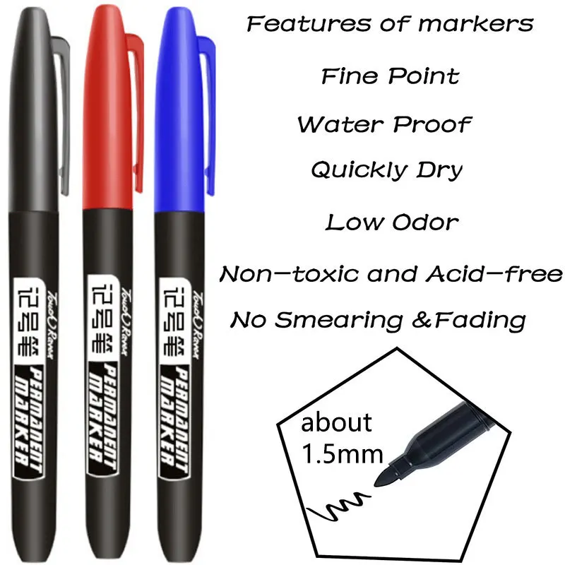 Imagem -02 - Caneta Marcadora Permanente Fine Point Tinta Impermeável Nib Fino Nib Bruto Preto Azul Tinta Vermelha Canetas Marcadores de Cor Fina 1.5 mm Conjunto Pcs