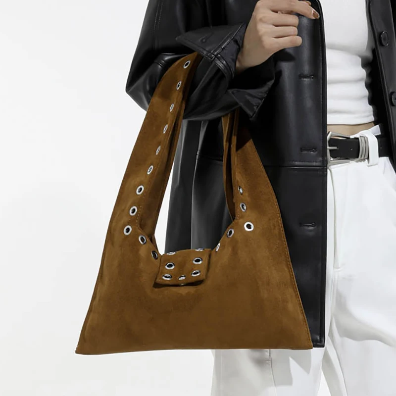 

Autumn Winter Women's High Quality Shoulder Bag Suede Large Capacity Vintage Tote Bag Rivet Decoration Bag Commuter Bag For Work