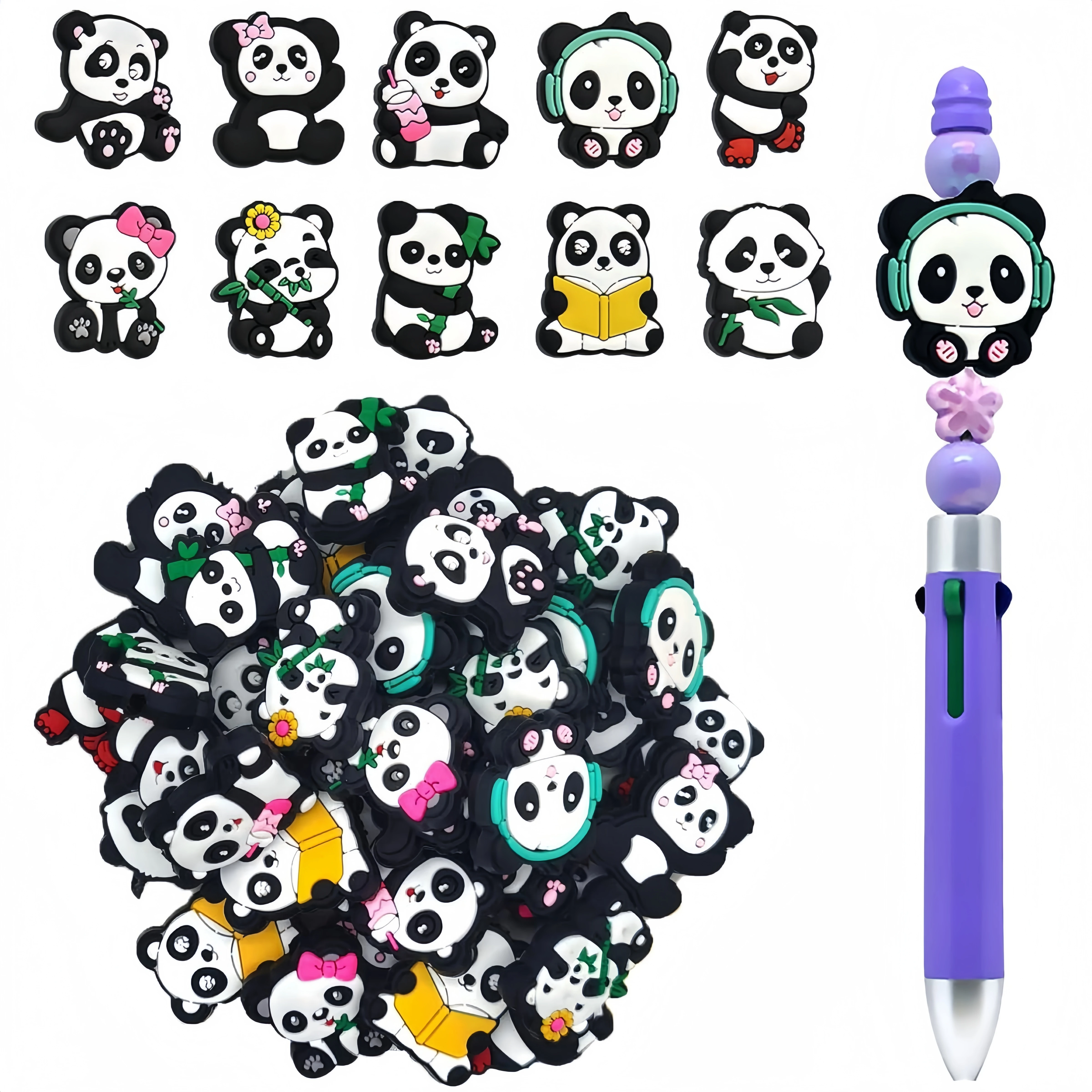 5/10/20pcs Panda Silicone Pen Focal Beads,Halloween Decoration Beads Animal Shape Silicone Focal Beads Bulk Loose Rubber Bead Pen Bead Bead Bead Pen