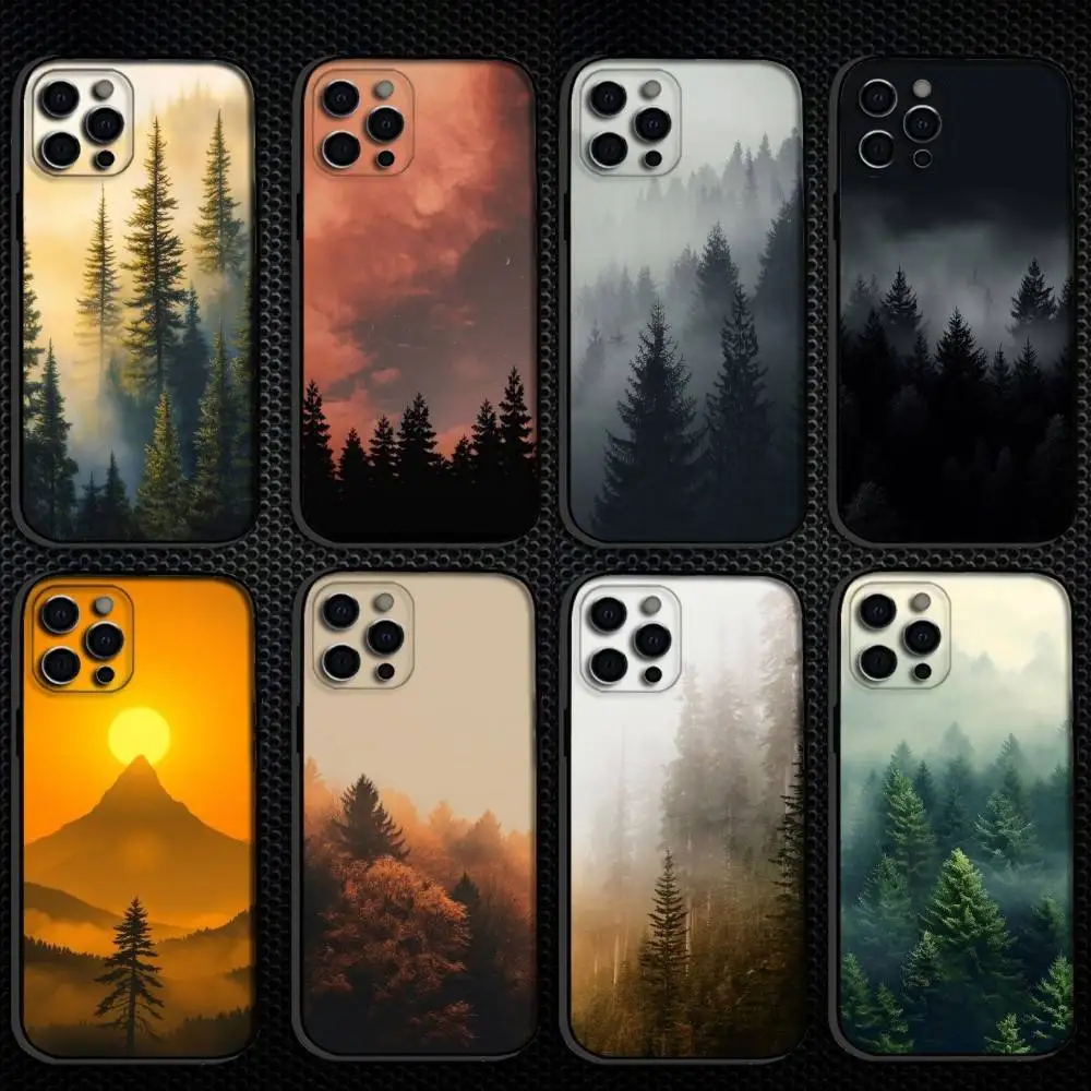 

Forest Trees Mountain Phone Case For iPhone 16,15,14,13,12,11 Plus,Pro Max, Others Soft Black Cover